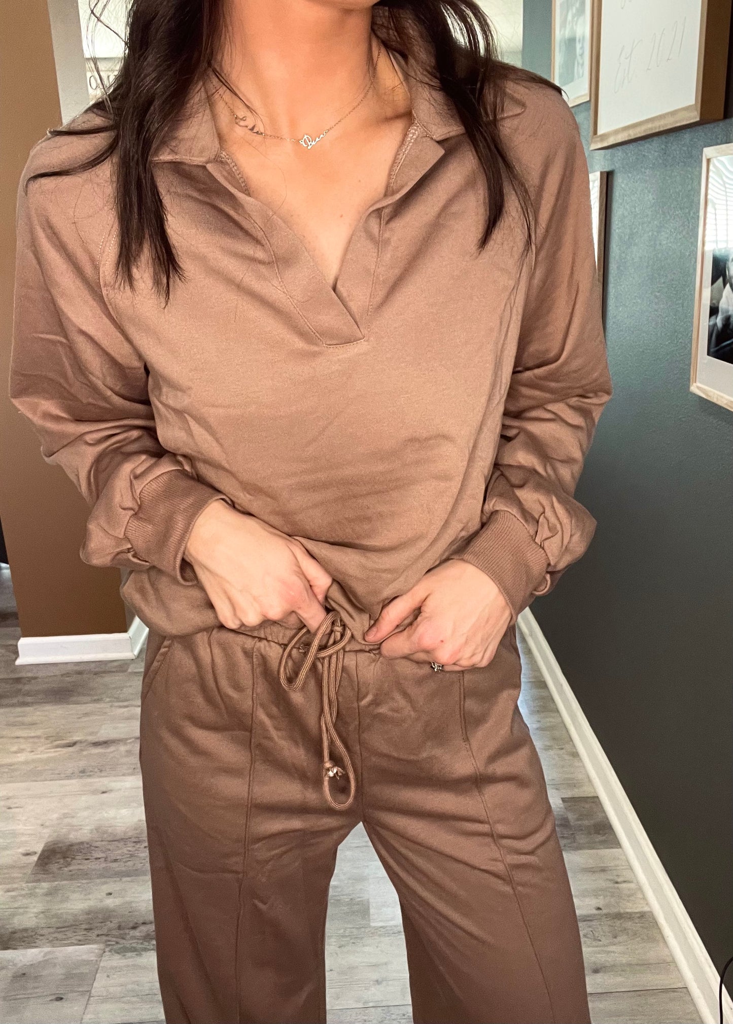 Brown Pullover Two-Piece Sweat Set