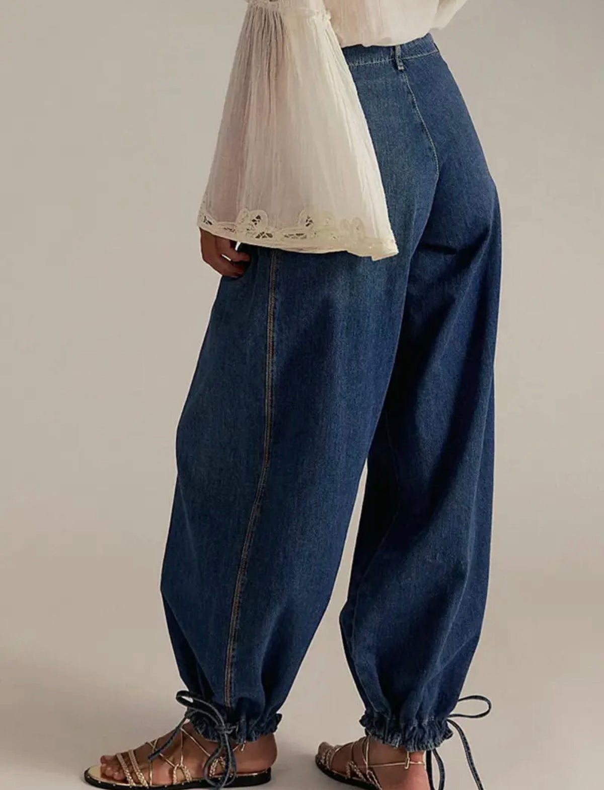 Elastic-Cuff Straight Denim Velcro Jeans