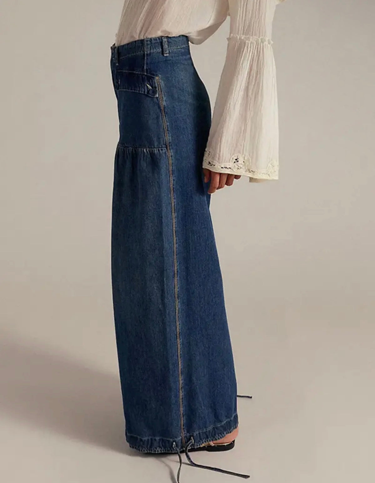 Elastic-Cuff Straight Denim Velcro Jeans