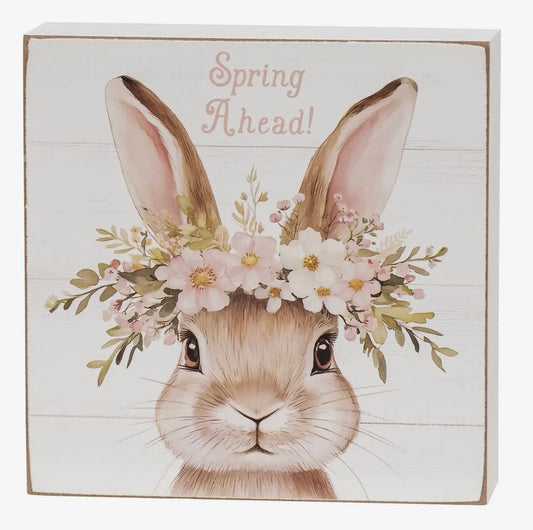Spring Forward Bunny Wood Block Sign