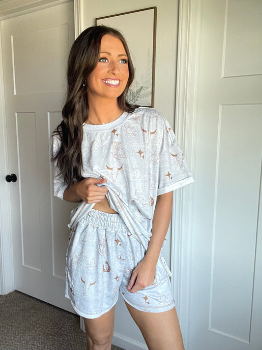 Western Style Tee Shirt and Shorts Set
