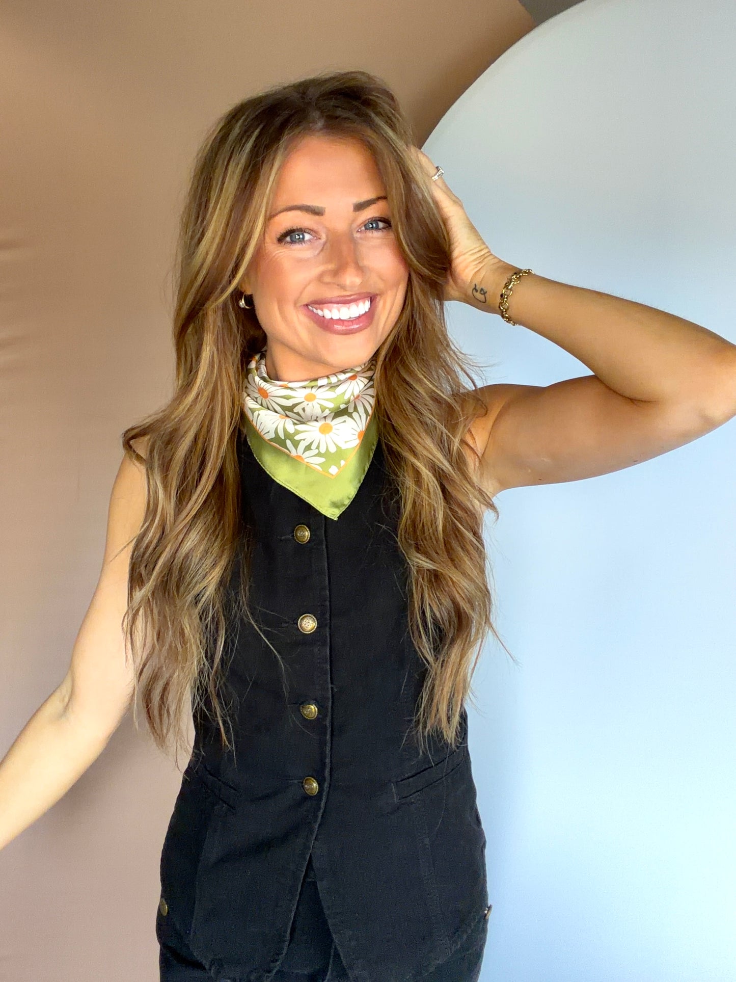 Silky Flower Green Bandana Scarf