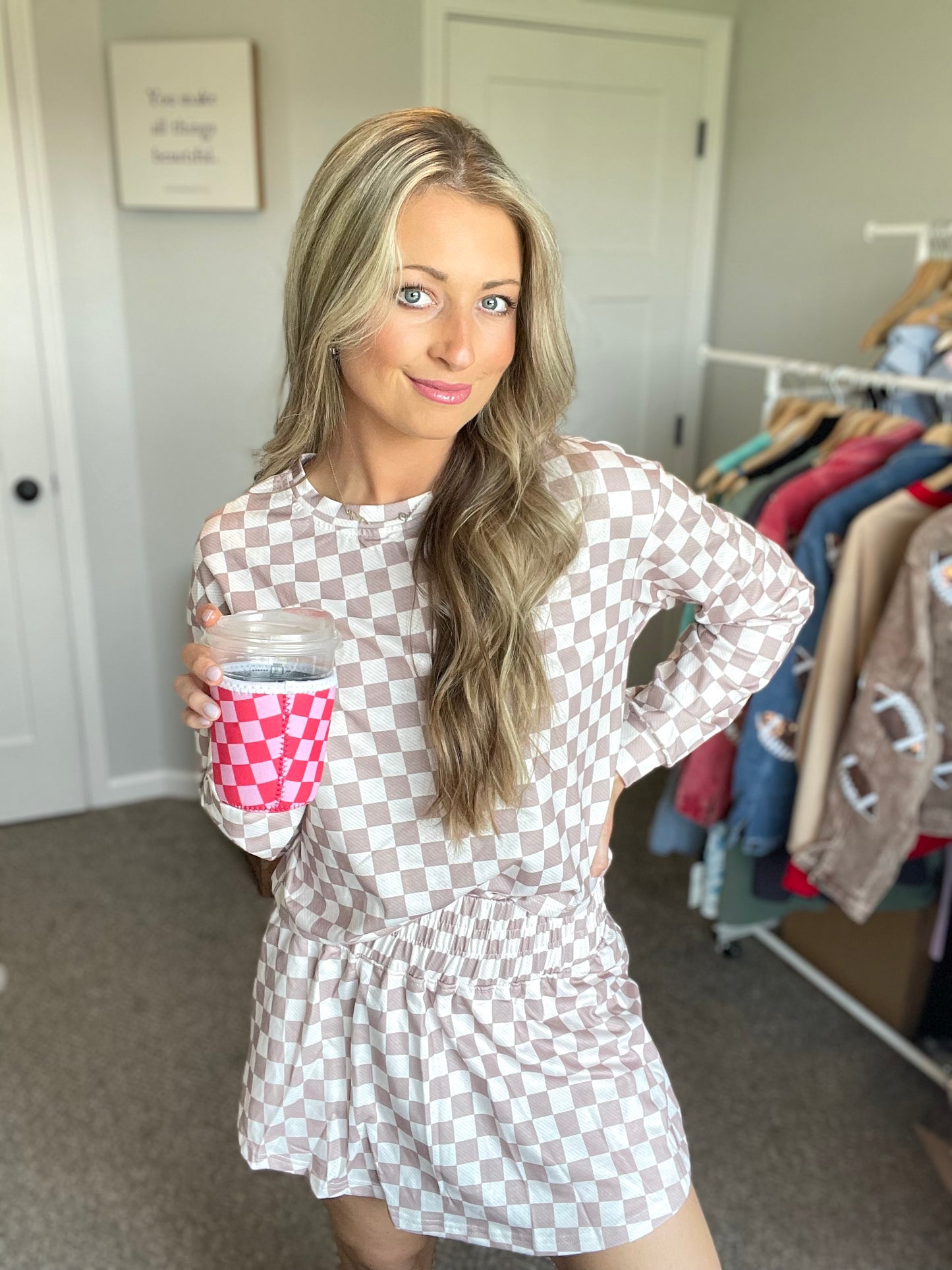 Checkered Coffee Koozie
