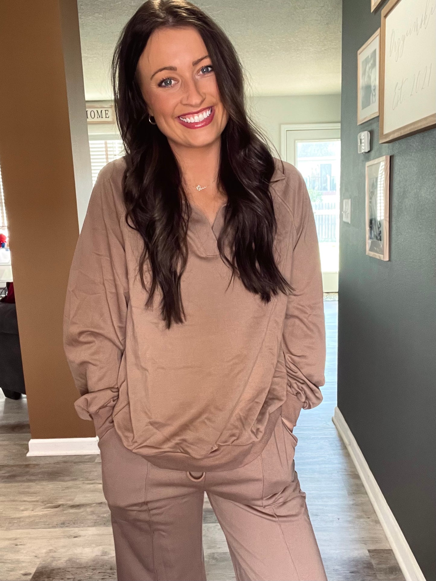 Brown Pullover Two-Piece Sweat Set