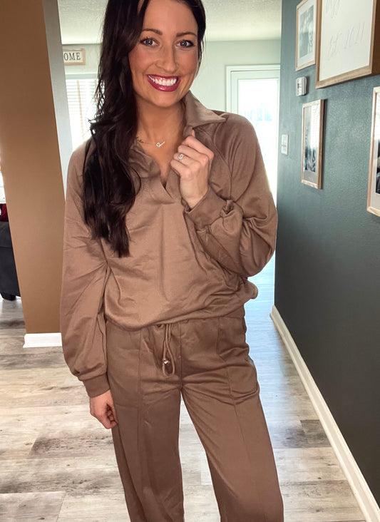 Brown Pullover Two-Piece Sweat Set