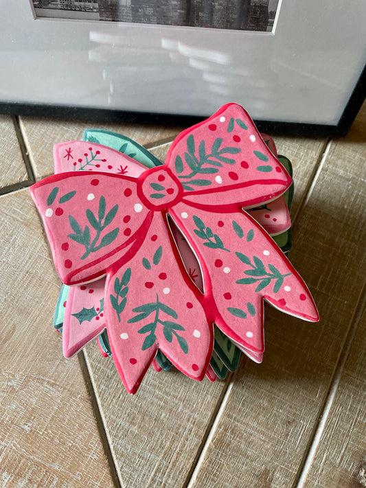 Christmas Bow Ceramic Coasters- set of 6