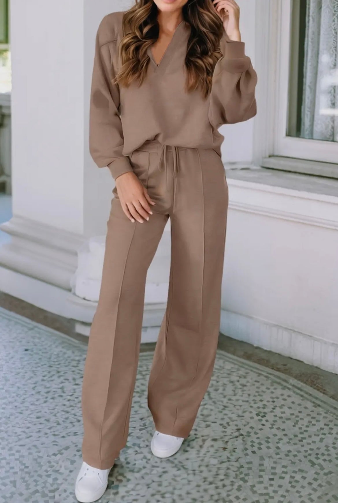 Brown Pullover Two-Piece Sweat Set