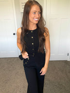 Black Denim Sleeveless Vest & Wide Leg Jeans Set