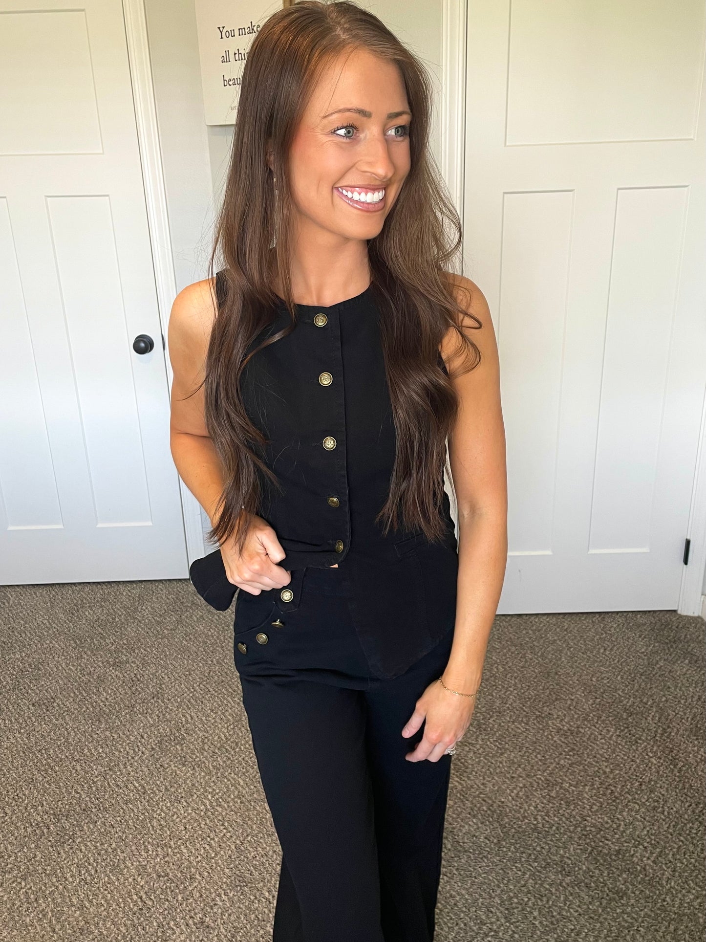 Black Denim Sleeveless Vest & Wide Leg Jeans Set