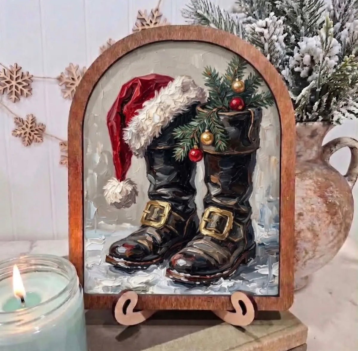8x10” Arched Framed Santa Boots Decor