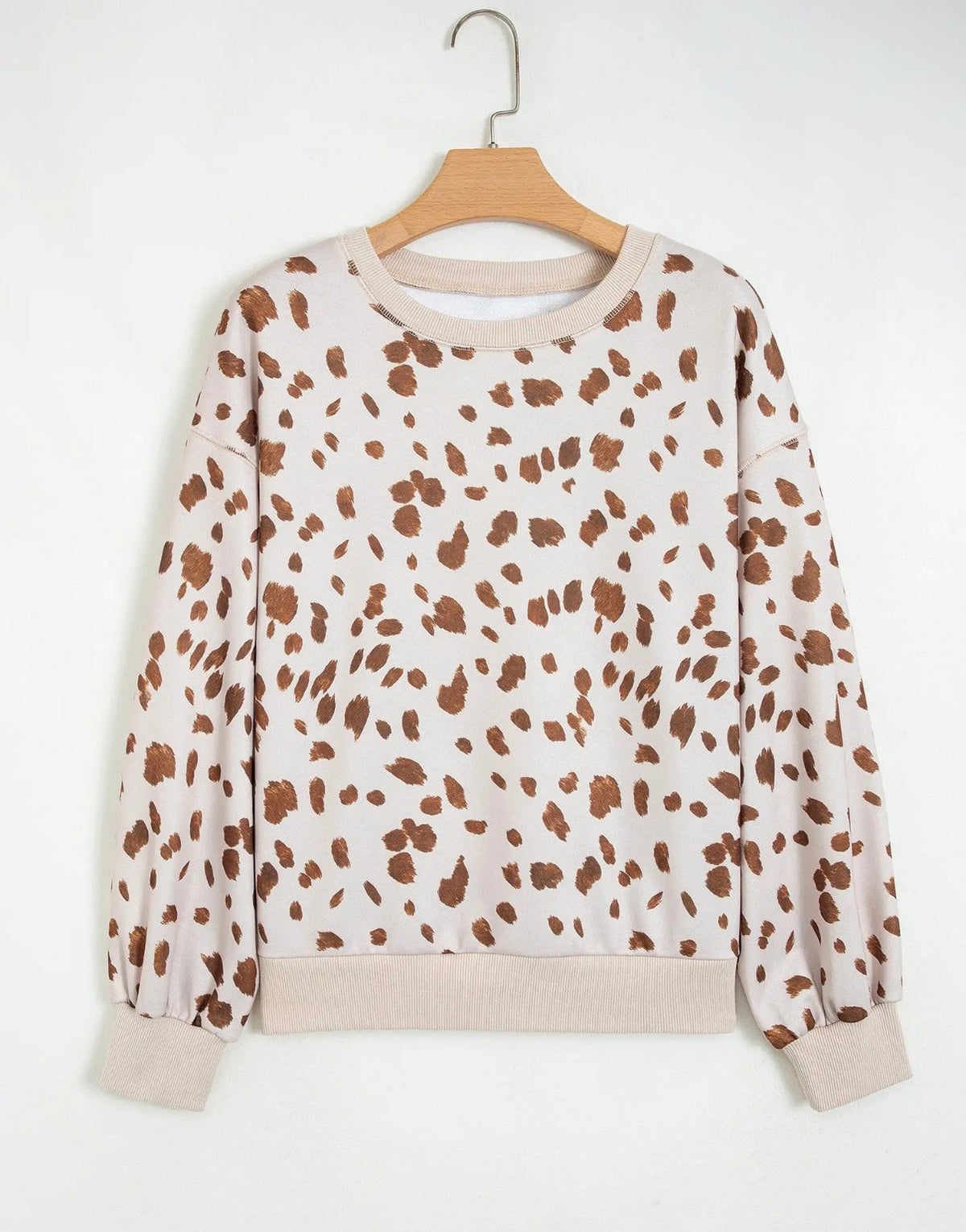 Brown Leopard Print Casual Crewneck