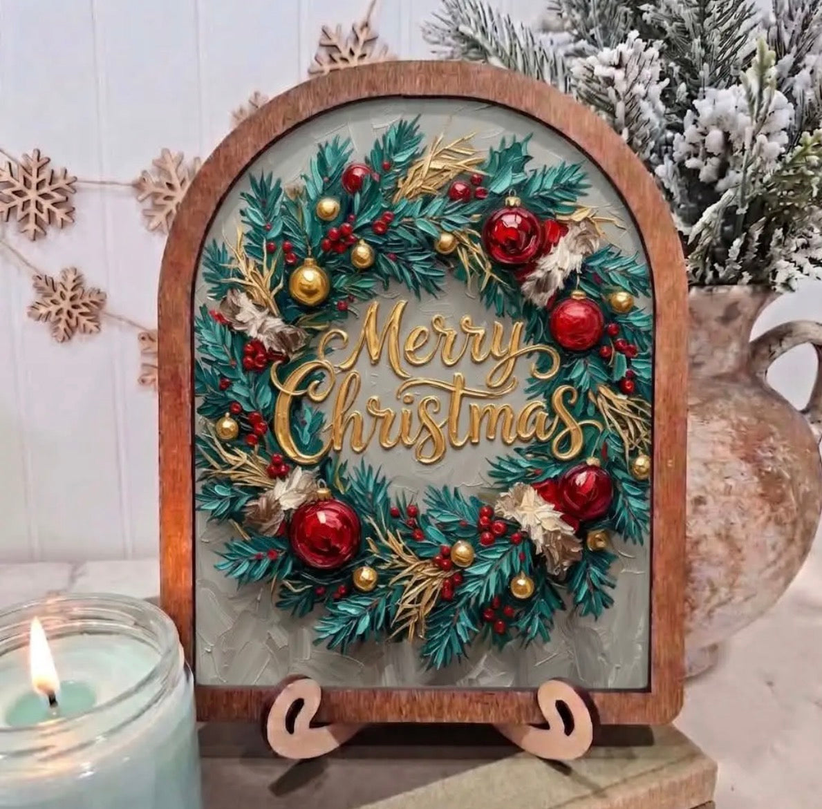 8x10” Arched Framed Merry Christmas Decor