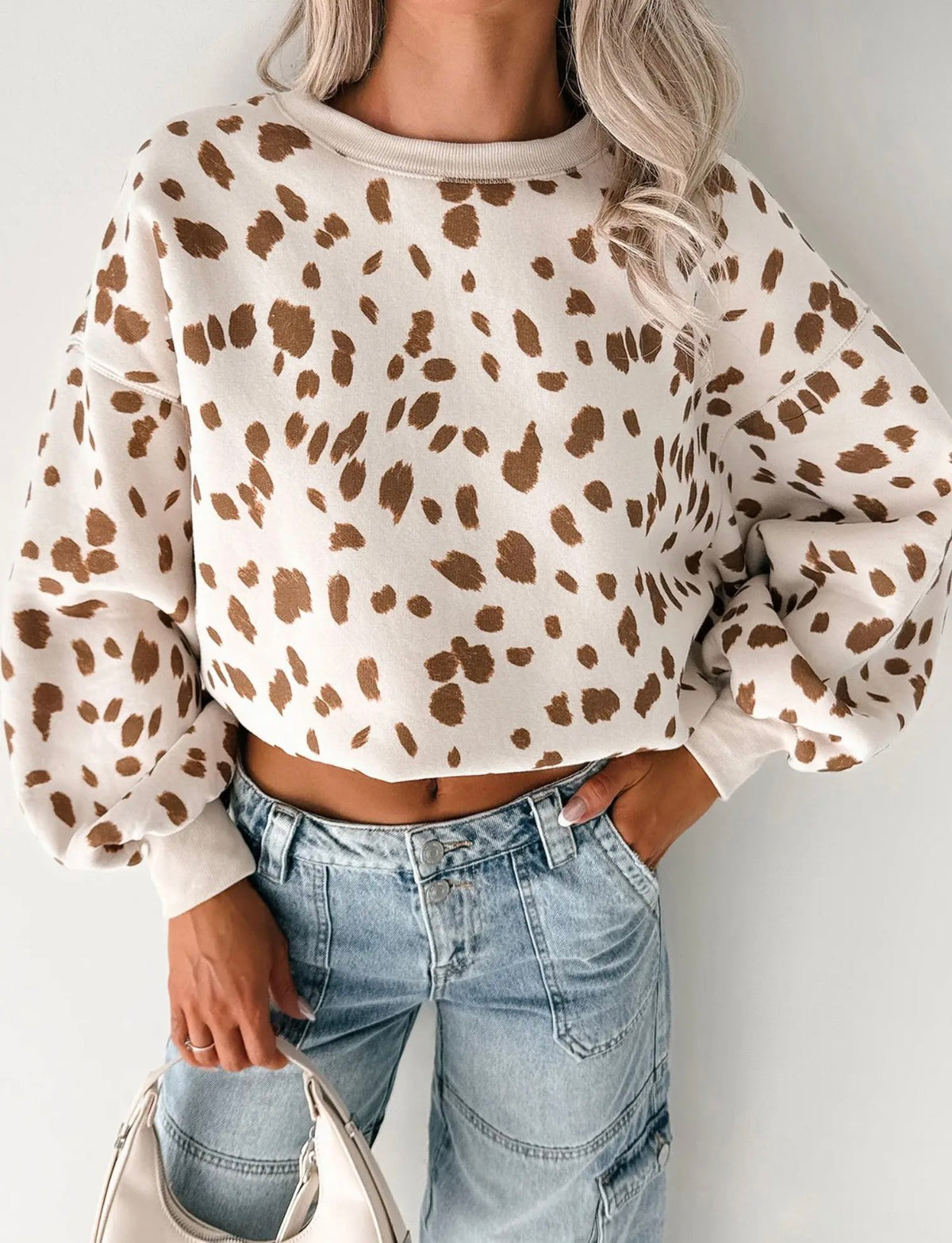 Brown Leopard Print Casual Crewneck