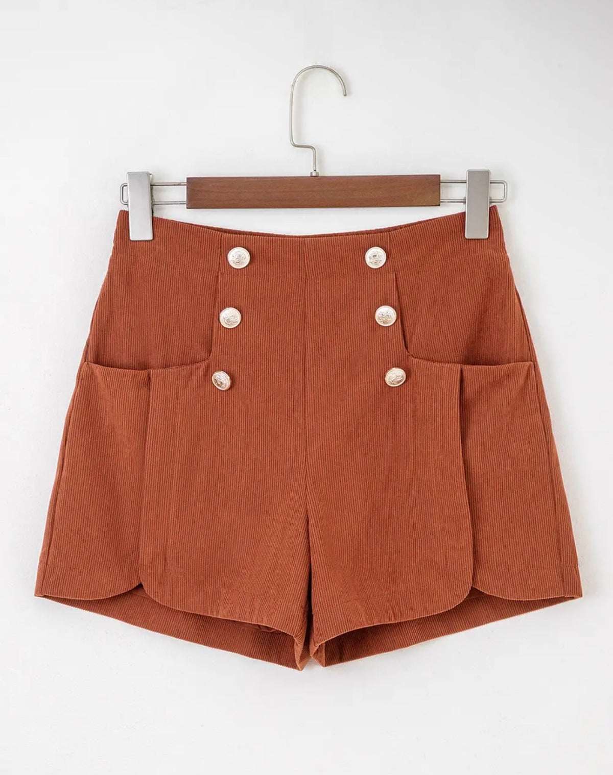 Clay Button Scalloped High Waisted Shorts