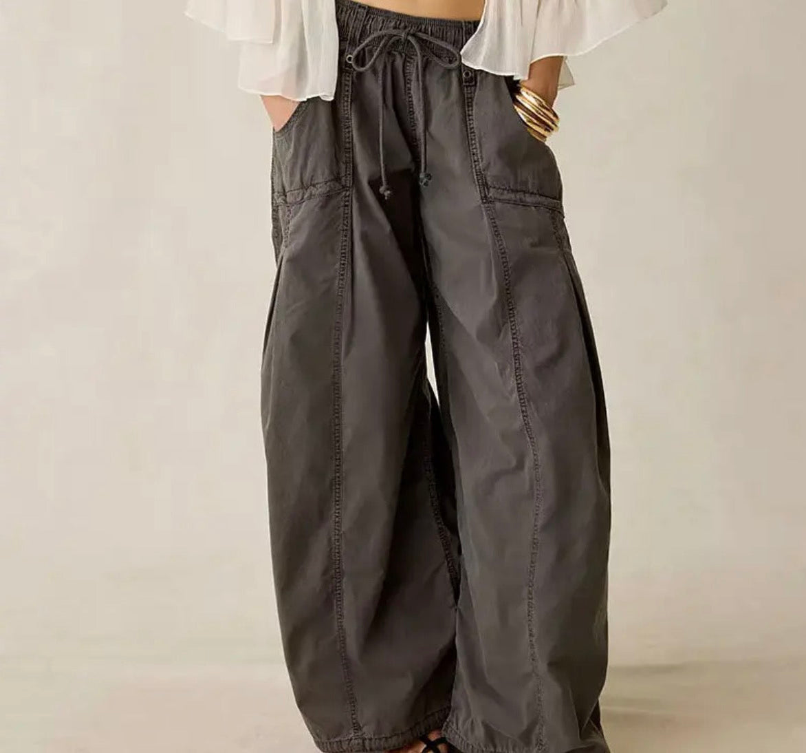 Drawstring Elastic Waistband Wide Leg Pants