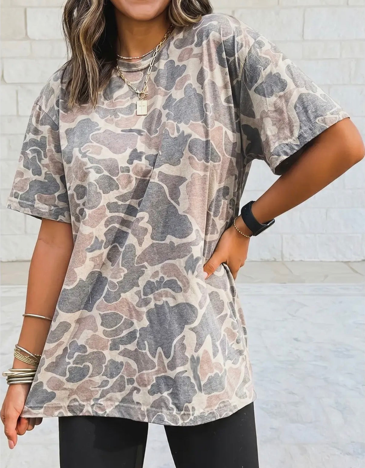 Oversized Camo Print Casual T-Shirt
