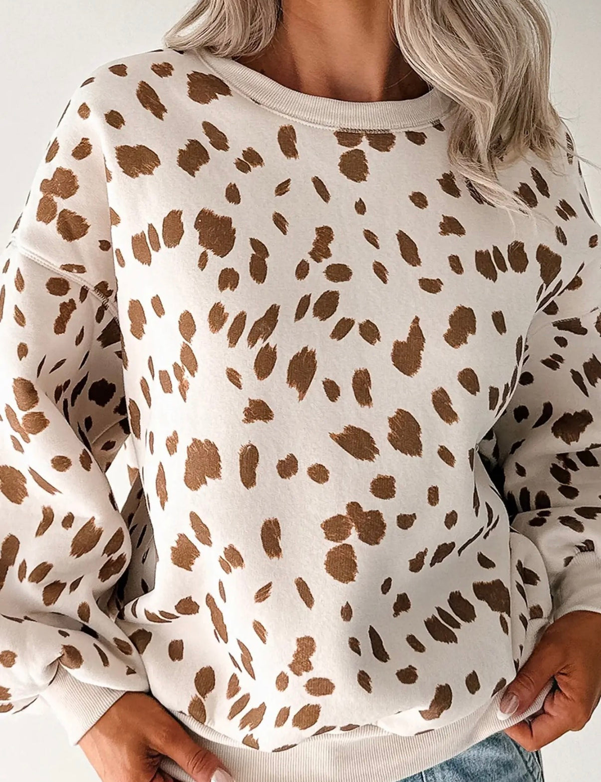 Brown Leopard Print Casual Crewneck
