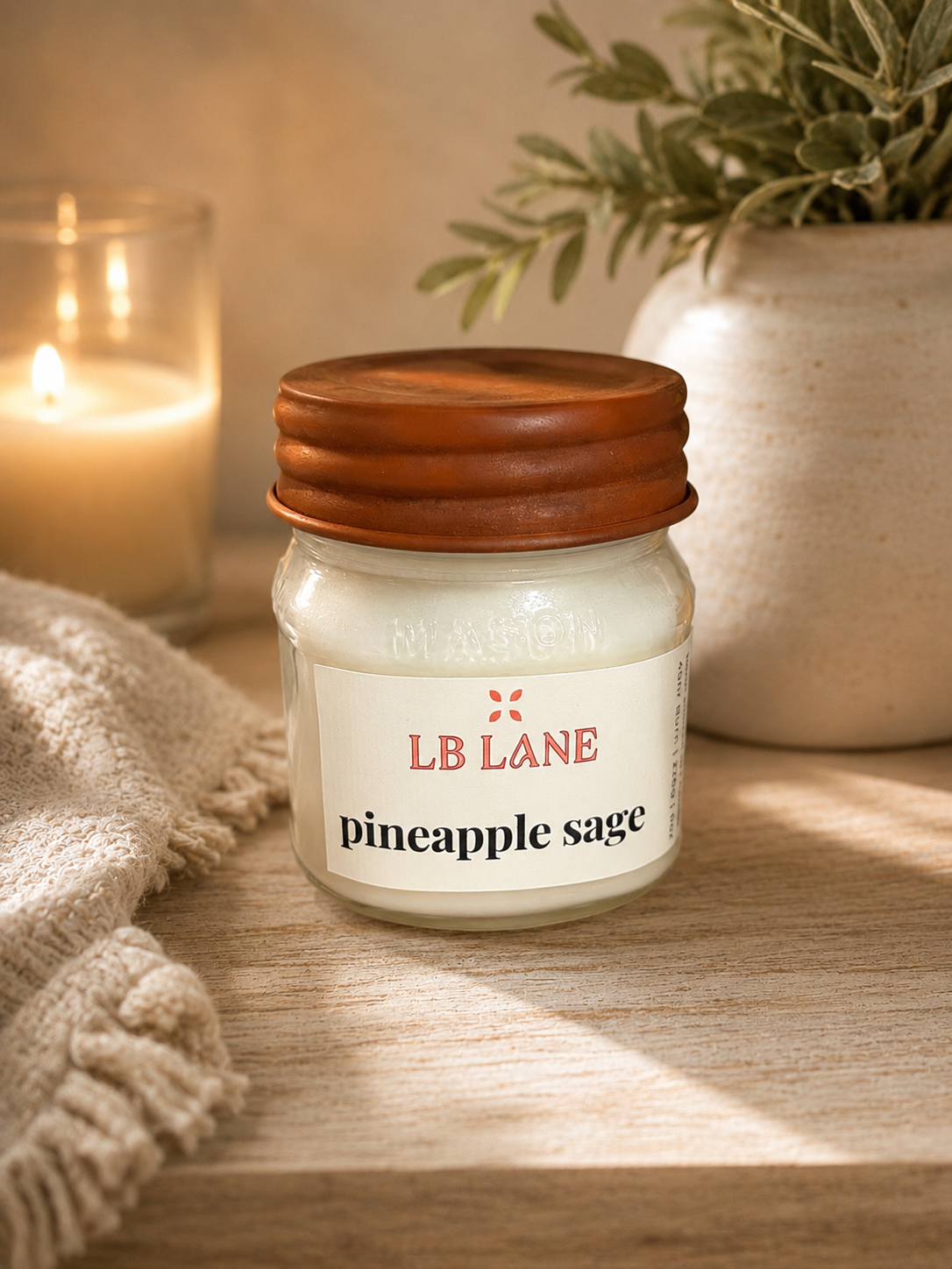 Pineapple Sage 8oz Wood Wick Non-Toxic Soy Wax Candle