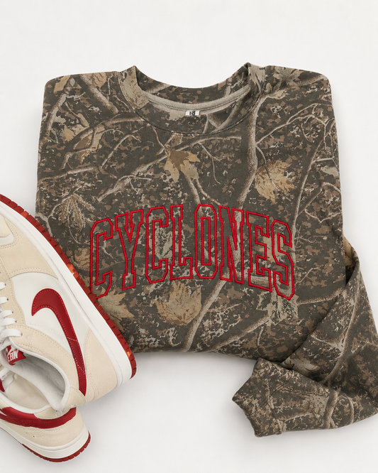 Embroidered CYCLONES Camo Crewneck