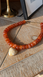 Orange & Marble Heart Beaded Necklace