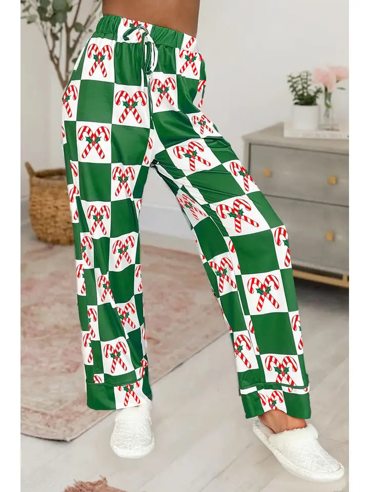 Holly Jolly Green Checkered Christmas Two-Piece Pajama Set