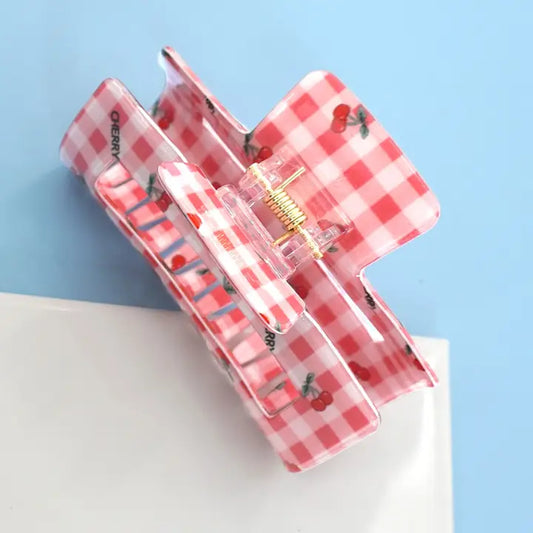 Checker Cherry Hair Claw Clip