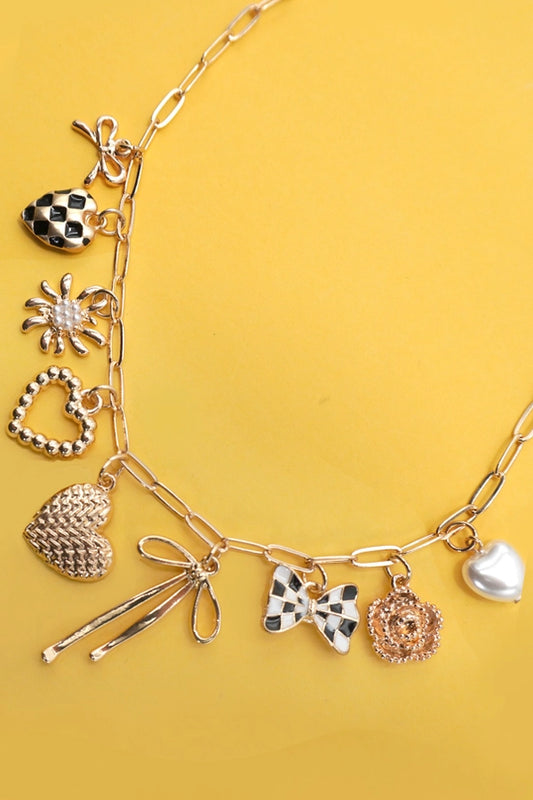 Charm Necklace- Checker, Bow, Floral