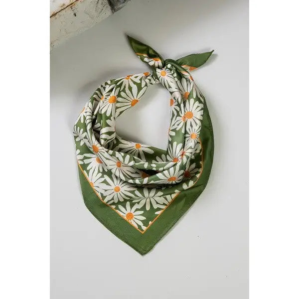 Silky Flower Green Bandana Scarf