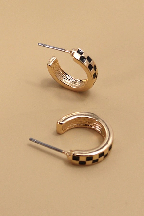 Mini Checker Hoop Stud Earrings