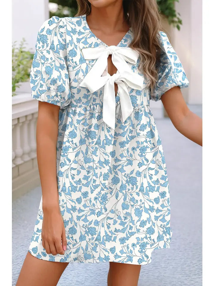 Bow Knot Bubble Sleeve Dress