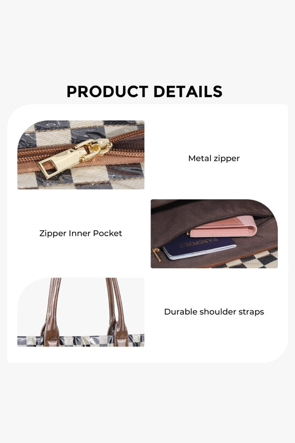 Checkered Glossy Pu Leather Tote Bag