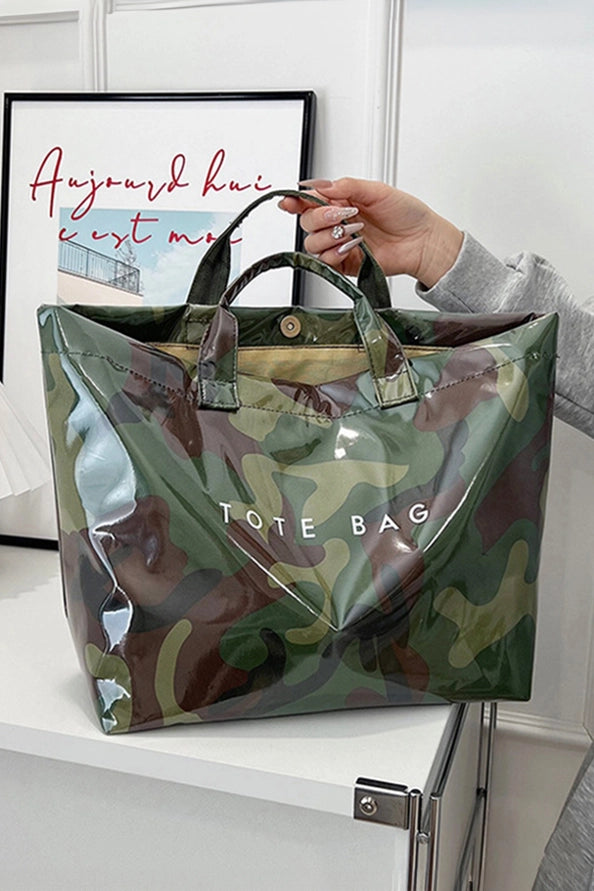 Camouflage Glossy Pu Leather Tote Bag