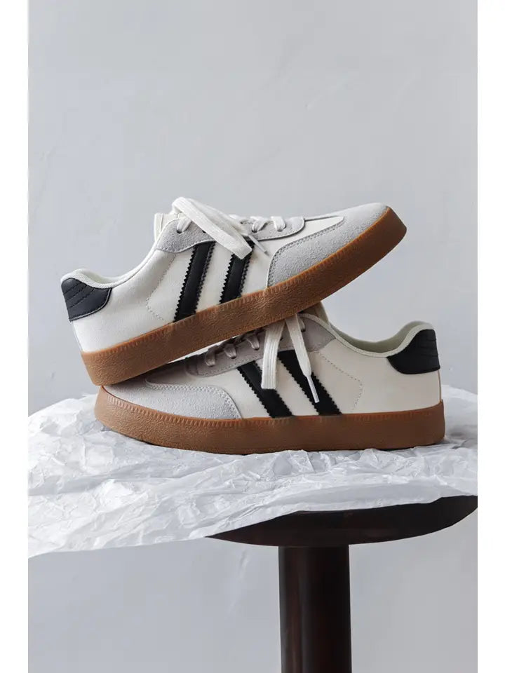 Striped Lace-Up Flat Sneakers