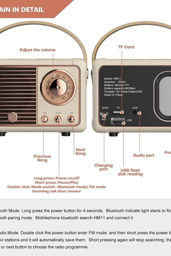 Retro Mini Wireless Bluetooth Speaker (multiple colors available)