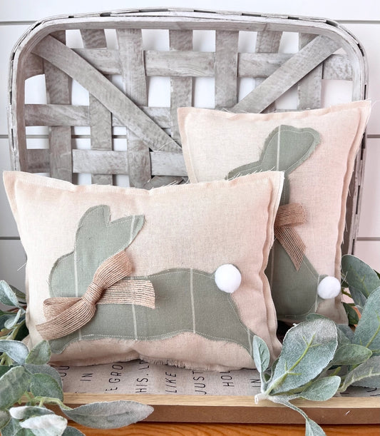 Sage Primitive Farmhouse Spring Bunny Pillow-LAYING BUNNY