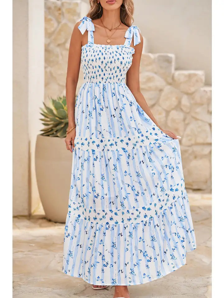 Floral Smocked A-Lined Maxi Dress
