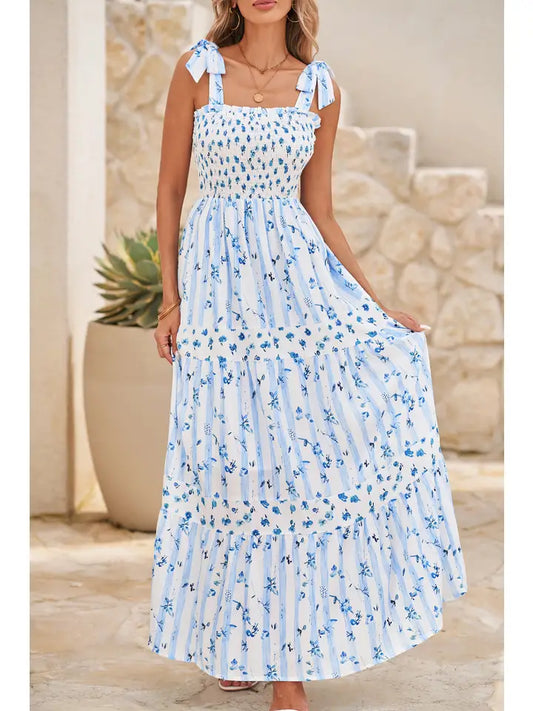 Floral Smocked A-Lined Maxi Dress