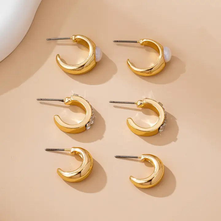 Pearl and Hoop Trio Earring Set
